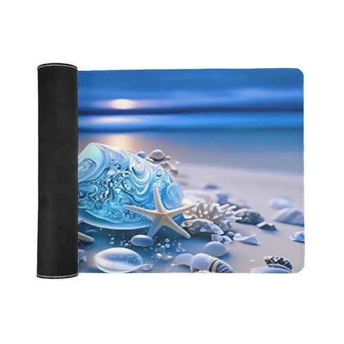 Sea Turtle & Starfish Shells Large Extended Gaming Mouse Pad (16x36in) - Durable Stitched Edges XXL Desk Mat for Keyboard and Mouse - Water Resistant & Non-Slip Rubber Base - color: black-1, size: 16x36in