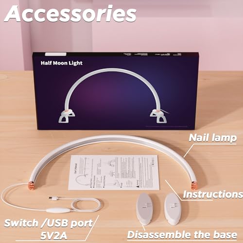 Half Moon Nail Desk Lamp,USB Powered Tri-Color Temperature Brightness Adjustable Arch Light for Moon Light Nail Tech/Handicraft Lighting (Medium Size White) - size: 20 inch white