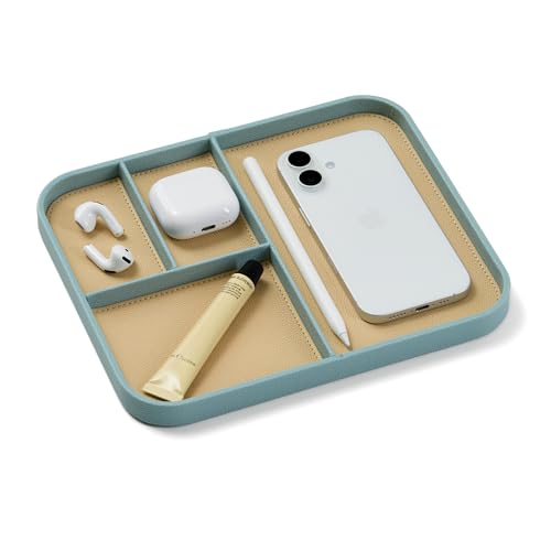 Nordik Leather Valet Tray - Seafoam Mist - 9.5 x 7.9 Inch Medium Vegan Leather Tray - Stylish Nightstand Organizer for Men - Modern Bedside Caddy - EDC Catchall for Key Watch Wallet Jewellery - color: Seafoam Mist, size: 9.5in x 7.9in