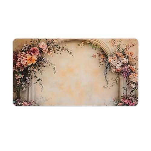 Vintage Floral Large Extended Gaming Mouse Pad 30"x16" - XXL Computer Desk Mat for Keyboard and Mouse - Non-Slip Rubber Base & Durable Stitched Edges - color: Black, size: 30"Lx16"W
