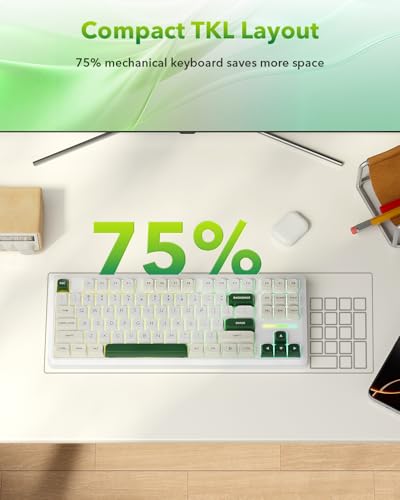 Redragon K734W Wireless Mechanical Keyboard, Tri Mode BT5.0/2.4G/USB-C 75% 81 Keys TKL Custom Hot Swappable Gaming Keyboard, Pre-lubed Linear Switches,RGB Gasket Computer Creamy Keyboard, for PC/MAC - color: Green TKL