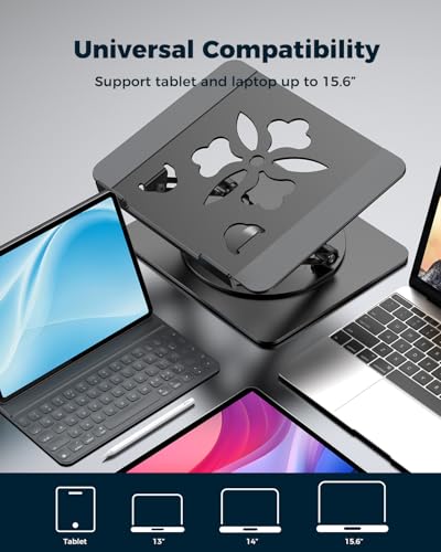 Aoviho 360° Rotating Laptop Stand for Desk | Adjustable, Foldable, Portable Aluminum Ergonomic Riser | Compatible with MacBook, Dell, HP & All Laptops 10-16 inch | Black - color: Black