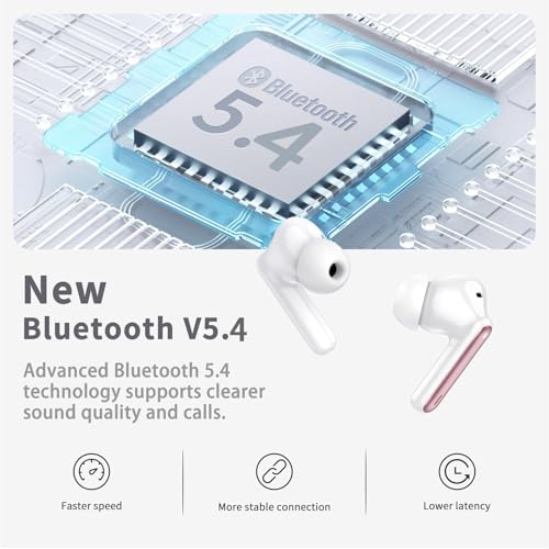Wireless Earbuds, Bluetooth 5.4 Headphones in Ear with 4 ENC Noise Cancelling Mic, New Wireless Earphones HiFi Stereo Deep Bass 40H Playtime, In-Ear Bluetooth Earbuds LED Display IP7, USB-C, Rose Gold - color: Pink