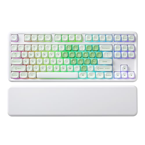 YUNZII B87 Wireless Mechanical Keyboard,QMK/VIA Programmable,TKL Layout 87 Keys,BT/2.4G/USB-C,Hot Swap Gasket Mount RGB Backlit Gaming with Wrist Rest for Win/Mac (Matcha Heart, Milk V2) - color: Matcha Heart, size: Milk V2