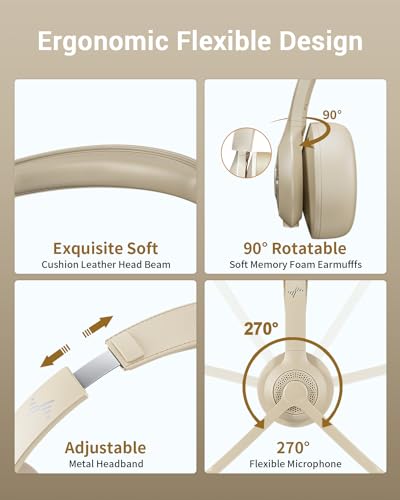 JIAMQISHI Wireless Headset with AI Noise Cancelling Microphone Bluetooth Headset - Bluetooth V5.2 Headphones with USB Dongle & Mic Mute for Computer/Laptop/PC/iPhone/Android/Cell Phones/Zoom-Apricot - color: Apricot
