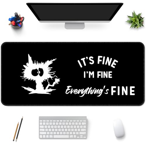 Desk Mat,Large Mouse Pad 35''×15.6'' XXL Extended Gaming Mouse Pad Mat with Non-Slip Base Stitched Eges Mousepad for Computer,Office,Keyboard and Laptop - Black Cat - color: A6-Black Cat