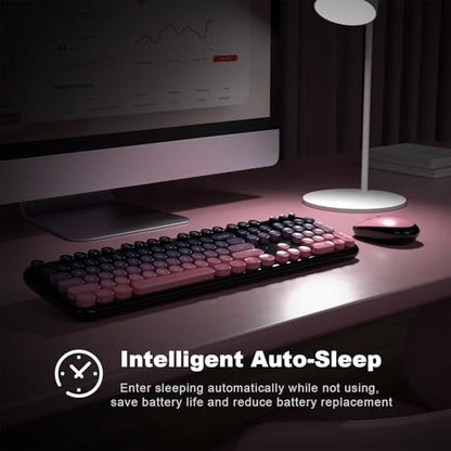 MOFII Wireless Keyboard and Mouse Combo, Full Size 2.4G Retro Round Computer Keyboard and Mouse Set, Plug and Play, for Windows, Computer, Desktop, PC, Notebook - (Lovely Plum Pink Gradient) - color: Lovely Plum Pink Gradient
