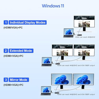 Surface Pro Docking Station with Power Adapter, 11-in-1 Surface Dock Dual Displays 4K HDMI+VGA, Sur face Docking Station for Sur face Pro 11/10/9/8/X/7/7+/6/5/4/3, Sur face Book/Laptop/Go