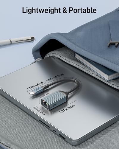 Acer USB C to Ethernet Adapter, Plug and Play RJ45 to Type C Network Dongle(Thunderbolt 3/4 Compatible), 1Gbps Aluminum USB-C LAN Adapter for Laptop, MacBook Pro/Air, iPad Pro, iPhone 15/16, Dell XPS