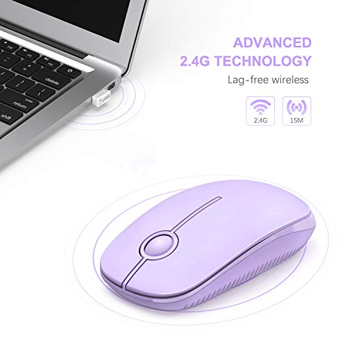 VssoPlor Wireless Mouse, 2.4G Slim Portable Computer Laptop Mouse with Nano Receiver Quiet Silent Optical Mice for Notebook, PC, Laptop, Computer-Light Purple - color: Light Purple