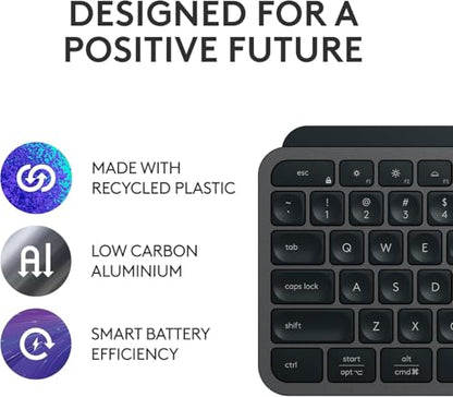 Logitech MX Keys S Wireless Keyboard, Low Profile, Fluid Precise Quiet Typing, Programmable Keys, Backlighting, Bluetooth, USB C Rechargeable, for Windows PC, Linux, Chrome, Mac - Graphite - color: Graphite, style: MX Keys S