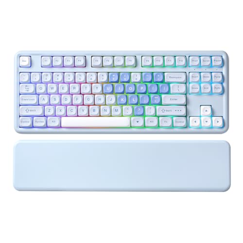 YUNZII B87 Wireless Mechanical Keyboard,QMK/VIA Programmable,TKL Layout 87 Keys,BT/2.4G/USB-C,Hot Swap Gasket Mount RGB Backlit Gaming with Wrist Rest for Win/Mac (Blue Heart, Milk V2) - color: Blue Heart, size: Milk V2