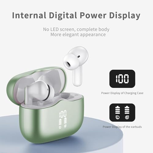 Wireless Earbuds, Bluetooth 5.4 Headphones in Ear with 4 ENC Noise Cancelling Mic, New Wireless Earphones HiFi Stereo Deep Bass 40H Playtime, In-Ear Bluetooth Earbuds LED Display IP7, USB-C, Green - color: Green