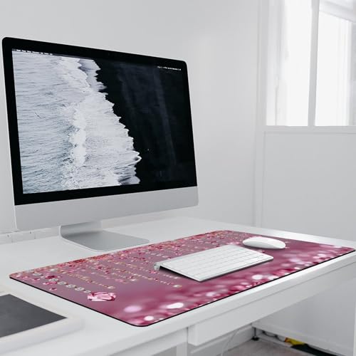 Pink Glitter Backdrop Large Extended Gaming Mouse Pad 36"x16" - XXL Computer Desk Mat for Keyboard and Mouse - Non-Slip Rubber Base & Durable Stitched Edges - color: Black-10, size: 36"Lx16"W