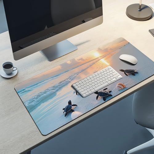 Ocean & Sunset Beach Scene Large Extended Gaming Mouse Pad (16x36in) - Durable Stitched Edges XXL Desk Mat for Keyboard and Mouse - Water Resistant & Non-Slip Rubber Base - color: black, size: 16x36in