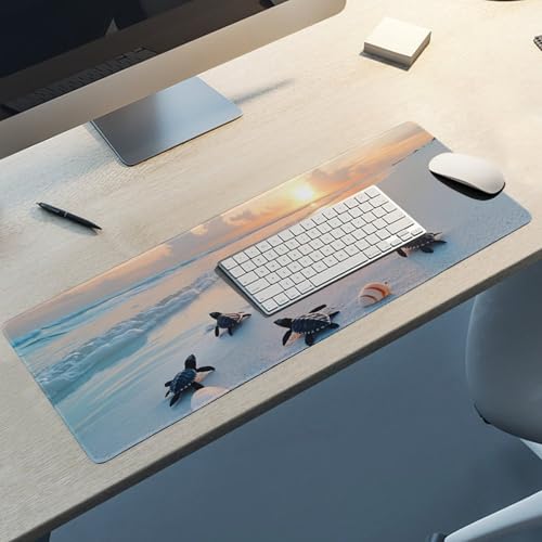 Ocean & Sunset Beach Scene Large Extended Gaming Mouse Pad (12x31.5in) - Durable Stitched Edges XXL Desk Mat for Keyboard and Mouse - Water Resistant & Non-Slip Rubber Base - color: black, size: 12x31.5in