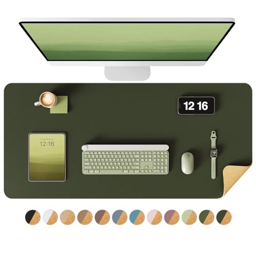 YSAGi Double-Sided Desk Pad, 35.4"x17" Leather Desk Mat, Eco Cork Desk Pad Protector,Large Mouse Pad,Waterproof Desk Blotter for Office/Home (Dark Green/Cork) - color: Dark Green/Cork, size: 35.4"x17"