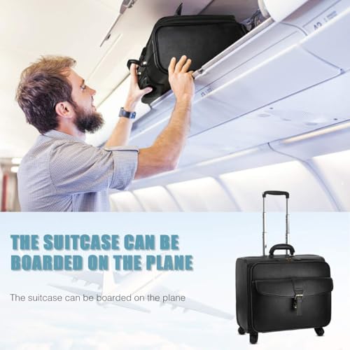 Leathario Leather Rolling Laptop Case Wheeled Briefcase Suitcase Roller Boarding - color: Black