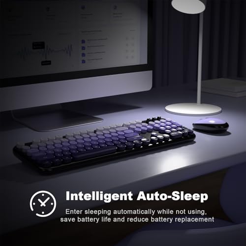 MOFII Wireless Keyboard and Mouse Combo, Full Size 2.4G Retro Round Computer Keyboard and Mouse Set, Plug and Play, for Windows, Computer, Desktop, PC, Notebook - (Black Purple Gradient) - color: Lovely-Black Purple Gradient