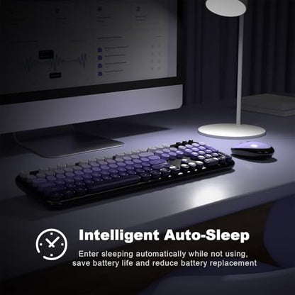 MOFII Wireless Keyboard and Mouse Combo, Full Size 2.4G Retro Round Computer Keyboard and Mouse Set, Plug and Play, for Windows, Computer, Desktop, PC, Notebook - (Black Purple Gradient) - color: Lovely-Black Purple Gradient