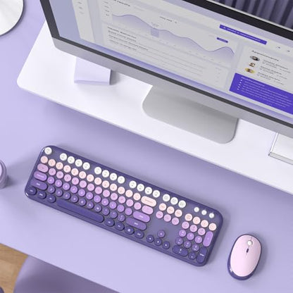 MOFII Wireless Keyboard and Mouse Combo, Full Size 2.4G Retro Round Computer Keyboard and Mouse Set, Plug and Play, for Windows, Computer, Desktop, PC, Notebook - (Purple Gradient) - color: Lovely-Purple Gradient