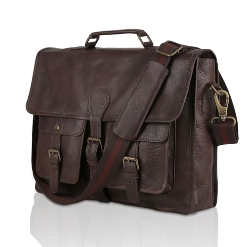 Leather briefcase 18 inch laptop messenger bag for men and women best satchel office bag - color: Dark Brown, size: 16 Inch