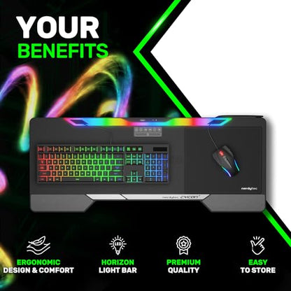 Couchmaster Lapboard³ with HORIZONLIGHT RGB Bar, Ultimate Ergonomic USB-Hub Gaming Lap Board for Couch and Bed, Large, Stable and Compatible with All Keyboards and Mice, Laptops, PCs, PS4/5, Xbox - color: Black Lapboard³