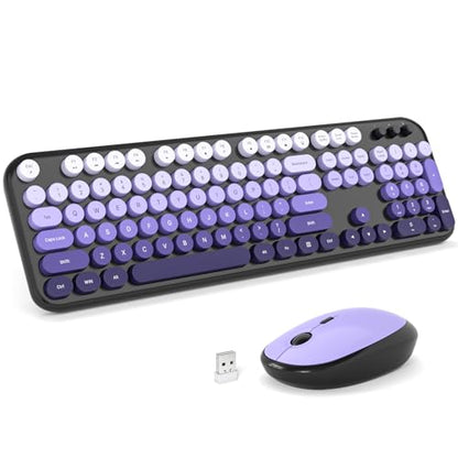 MOFII Wireless Keyboard and Mouse Combo, Full Size 2.4G Retro Round Computer Keyboard and Mouse Set, Plug and Play, for Windows, Computer, Desktop, PC, Notebook - (Black Purple Gradient) - color: Lovely-Black Purple Gradient