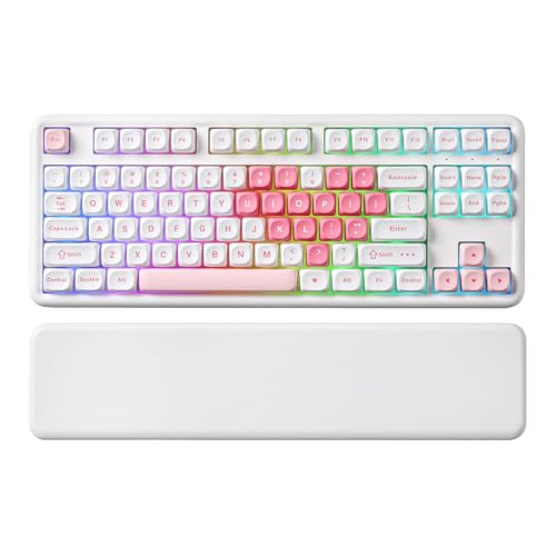 YUNZII B87 Wireless Mechanical Keyboard,QMK/VIA Programmable,TKL Layout 87 Keys,BT/2.4G/USB-C,Hot Swap Gasket Mount RGB Backlit Gaming with Wrist Rest for Win/Mac (White Heart, Cocoa Cream V2) - color: White Heart, size: Cocoa Cream V2