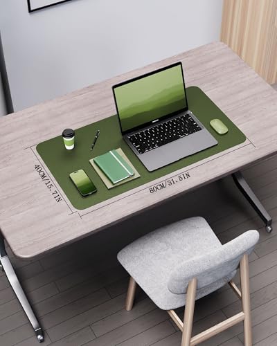 YSAGi Double-Sided Desk Pad, 31.5"x15.7"Leather Desk Mat, Eco Cork Desk Pad Protector,Large Mouse Pad,Waterproof Desk Blotter for Office/Home(Olive Green) - color: Olive Green+cork, size: 31.5"x15.7"