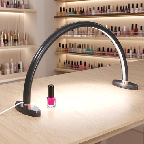 Small Half Moon Light for Nail Desk Moon Light Nail Tech Half Moon lamp Color Temperature 3500K-6500K USB Powered for Personal DIY Manicure Handicraft Lighting (16in-Black) - size: 16inch Black