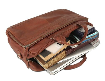 Leather briefcase 18 Inch Laptop Messenger Bags for Men and Women Best Office briefcase Satchel Bag (Wash Tan) - color: Wash Tan