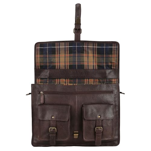 Leather briefcase 18 inch laptop messenger bag for men and women best satchel office bag - color: Dark Brown, size: 16 Inch