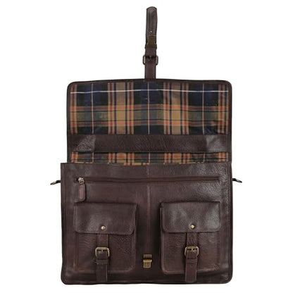 Leather briefcase 18 inch laptop messenger bag for men and women best satchel office bag - color: Dark Brown, size: 18 inch