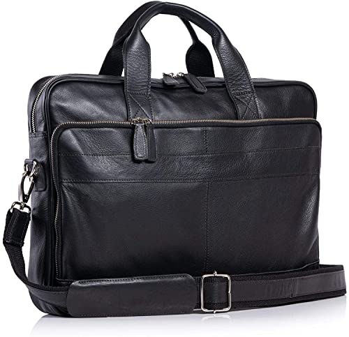 Leather briefcase 18 Inch Laptop Messenger Bags for Men and Women Best Office briefcase Satchel Bag (Black) - color: Black