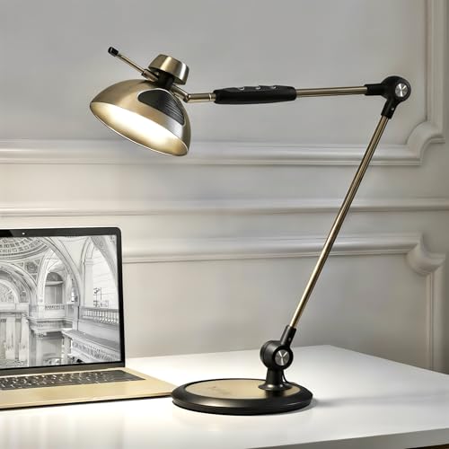 OTUS Desk Lamp for Home Office | Tall LED Architect Desk Light with Gesture Control & Touch | 1500 Lux Eye-Caring Dimmable for Study, Reading, Video Calls | 12 Levels & 3 Colors | Brass Swing Arm Lamp - color: Brass