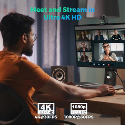 Angetube TrackCam 4K Webcam for PC/Mac - AI Tracking USB 3.0 Streaming Camera with Remote Control, Gesture Control, PTZ, HDR, Microphones, Web Camera for Desktop Computer, Laptop, Meeting, Video Call - color: 4K AI Webcam