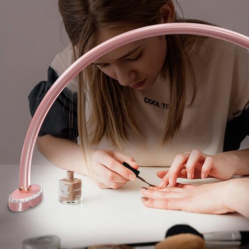 Half Moon Light Nail for Desk led lamp tech Manicure Foldable Arch Professional Art Eyelash Table Techs Beauty Tattoo spa White Artistic Desktop Lager Sized lash Shade Lashes Makeup Eye-Caring - size: 24inch Pink