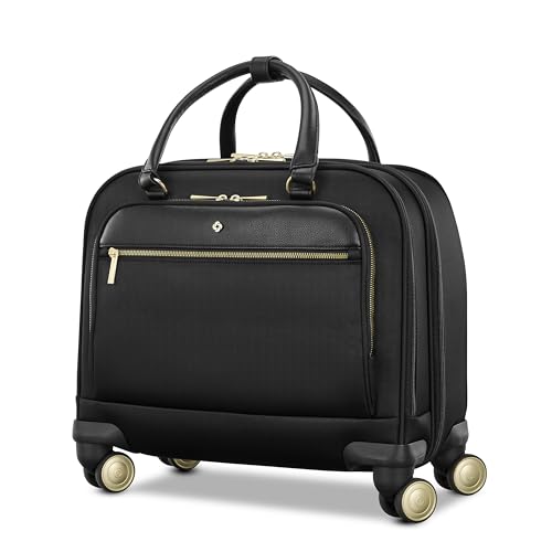 Samsonite Mobile Solutions 2 Spinner Mobile Office - Carry-On Rolling Laptop Bag with USB Pass-Through, Padded Laptop & Tablet Sleeves, File Organizer, Smooth Spinner Wheels, StackIt™ Strap - Black