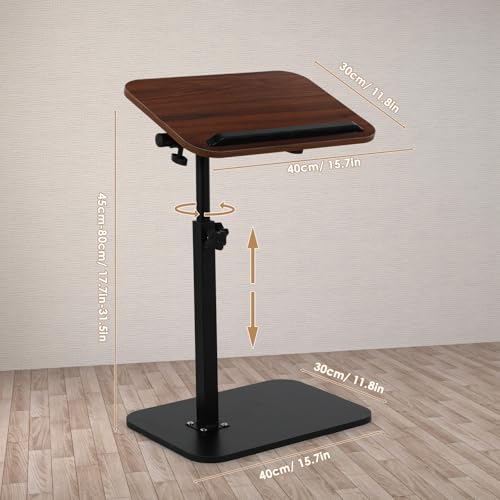 comfoyar C Shaped TV Tray for Couch, Adjustable Height Side Table with 360° Swivel 180° Flip for Small Space, End Table with Slat for Living Room Bedroom Laptop Snack. Walnut