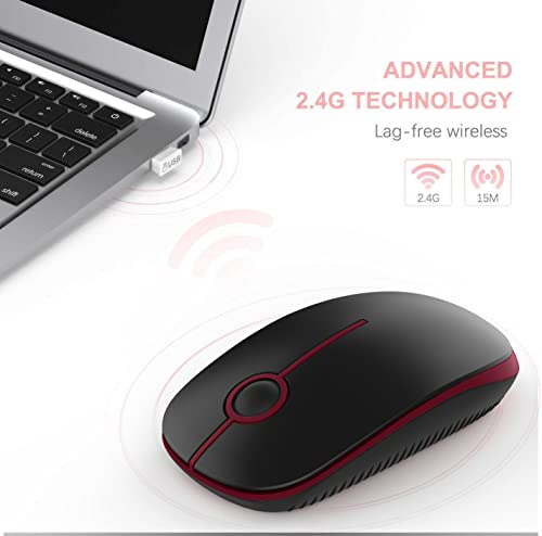 VssoPlor Wireless Mouse, 2.4G Slim Portable Quiet Computer Mice with Nano Receiver for Notebook, PC, Laptop, Computer-Black and Wine Red - color: Black and Wine Red