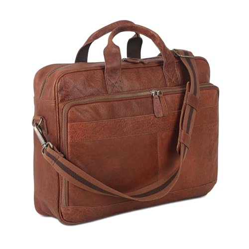 Leather briefcase 18 Inch Laptop Messenger Bags for Men and Women Best Office briefcase Satchel Bag (Wash Tan) - color: Wash Tan