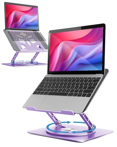 Aoviho 360° Rotating Laptop Stand for Desk | Adjustable, Foldable, Portable Aluminum Ergonomic Riser | Compatible with MacBook, Dell, HP & All Laptops 10-16 inch | Purple - color: Purple