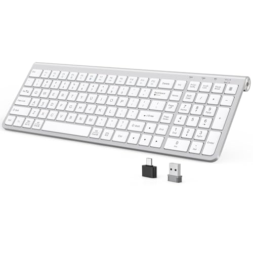 JOYACCESS Wireless Keyboard, Ergonomic,Dustproof,2.4G Slim and Compact Quiet Wireless Keyboard with Number Keypad for Windows, MacBook Pro/Air, Laptop, Desktop, PC-Sliver&White - color: White