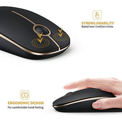 VssoPlor Wireless Mouse, 2.4G Slim Portable Computer Laptop Mouse with Nano Receiver Quiet Silent Optical Mice for Notebook, PC, Laptop, Computer-Black and Gold - color: Black and Gold