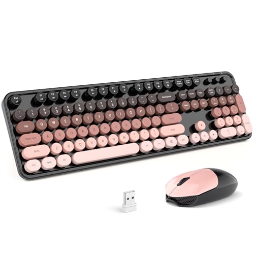 MOFII Wireless Keyboard and Mouse Combo, Full Size 2.4G Plug and Play Typewriter Retro Round Computer Keyboard and Mouse Set for Windows, Computer, Desktop, PC, Notebook - (BlackBerry Gradient) - color: Blackberry Gradient