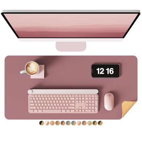YSAGi Double-Sided Desk Pad, Leather Desk Mat, Eco Cork Desk Pad Protector, Large Mouse Pad for Desk, Waterproof Desk Blotter Pad, Desk Writing Pad for Office Work&Home(23.6"x13.7",Cork+Dark Pink) - color: Cork+dark Pink, size: 23.6"x13.7"