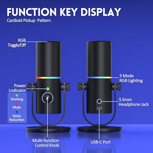 Gaming Microphone, USB Microphone for PC, Plug & Play Condenser Mic with RGB Light, Desk Computer Microphone, Gain Control, Singing, Recording, Streaming, Podcasting, PS4/5 and Conference