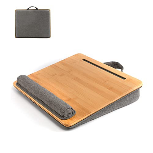 SUMISKY Lap Desk-Portable Laptop Stand with Cushion, Bamboo Platform with Phone Holder, Wrist Pad Fits up to 15.6 Inch Laptops - size: M(16.5"x13.4")