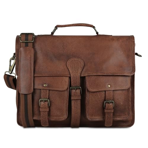 Leather briefcase 18 inch laptop messenger bag for men and women best satchel office bag - color: Tan, size: 16 Inch